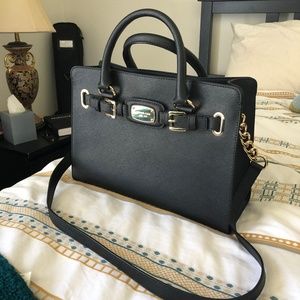 Michael Kors Hamilton Satchel Black Leather Bag